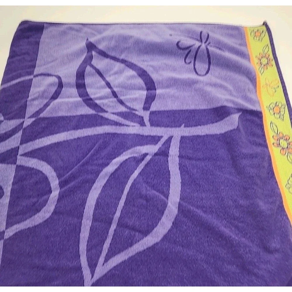 Cecil Saydah Beach Towel 100% Cotton Purple Floral 60